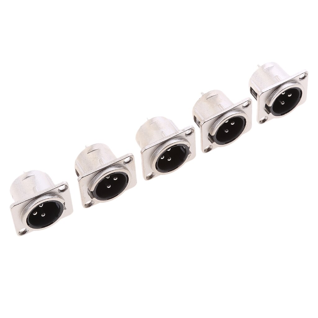 5Pcs XLR 3Pin Male Square Wall Chassis Panel Mounted Microphone Connector