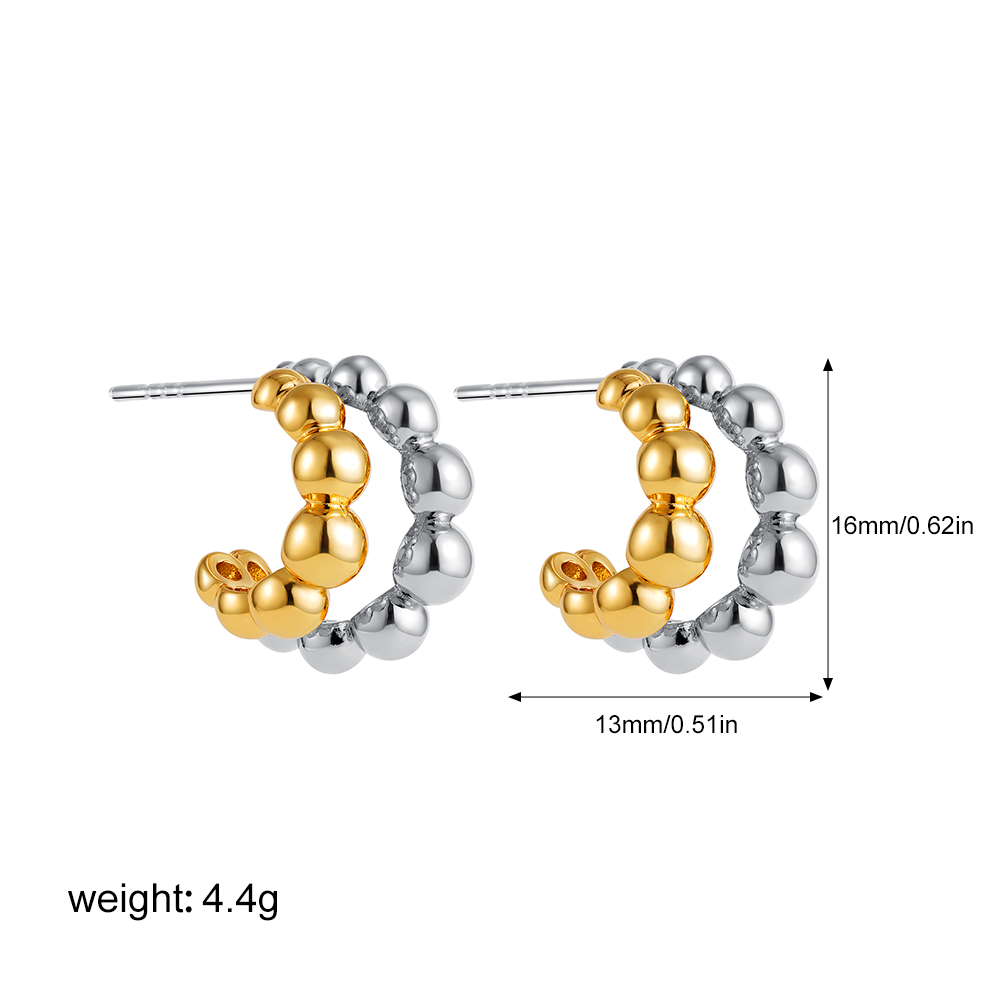 Boucles d'oreilles géométriques en acier inoxydable pour femmes, couleur or argent, bicouche, Texture métallique irrégulière, bijoux à la ,: Plaqué platine