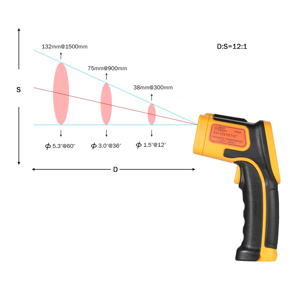 Smart Sensor AS530 LCD Digitale A Infrarossi termometro Temperatura Tester del Tester Rosso Laser Senza Contatto A INFRAROSSI Pirometro Pistola termometro