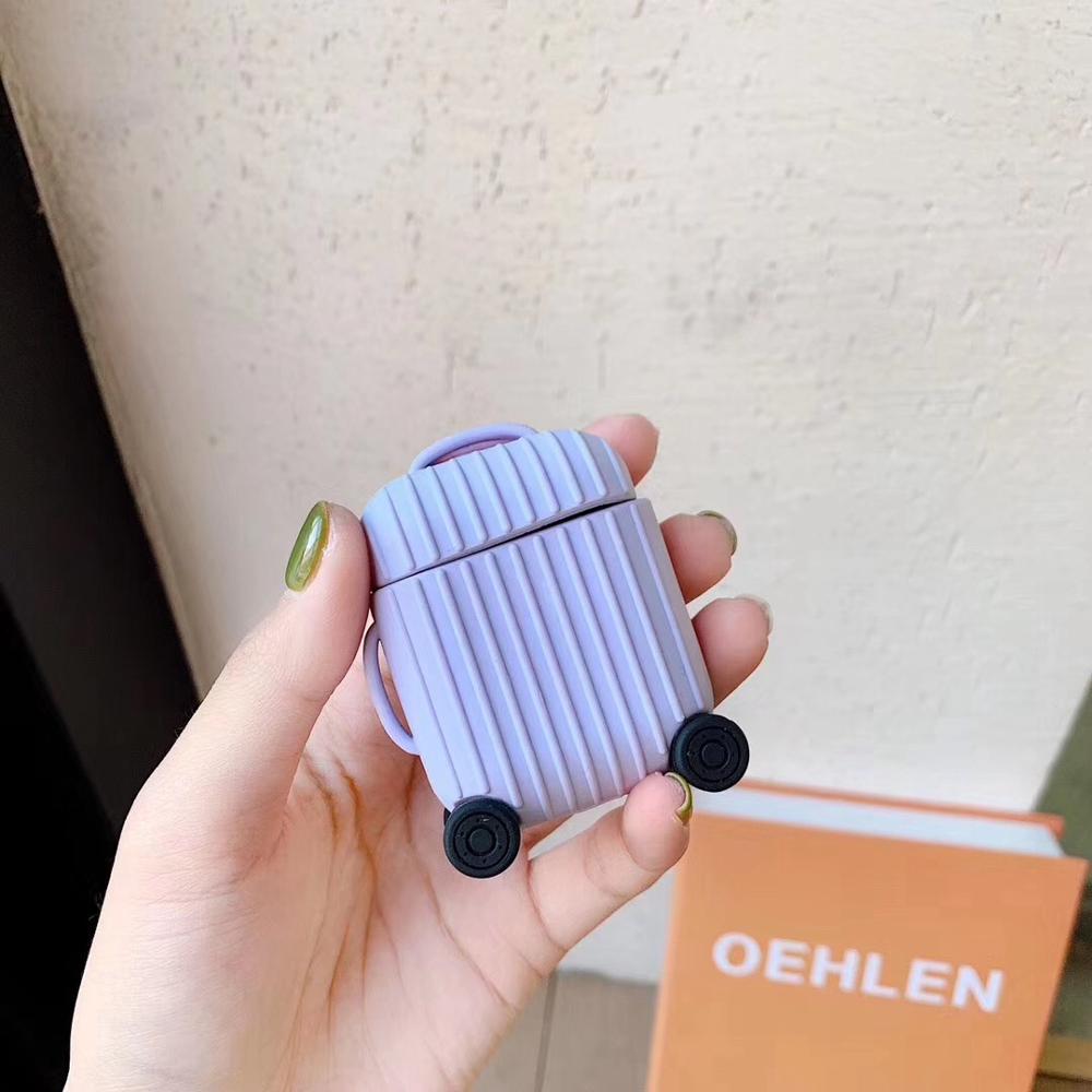 luxury For AirPods Case mini trunk box Earphone Accessories Case funda Cute Simple headphone silicon Cover For Air pods 1/2 case: purple