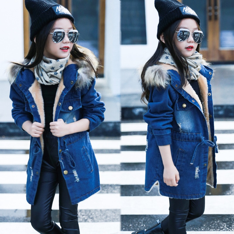 2020 di nuovo Modo Giacca di Jeans Cappotto di Inverno Vestiti Della Ragazza Lungo Frangivento Per Le Ragazze Dei Bambini del Vestito Giacca Bambini Cappotto 4-12 anni di Età