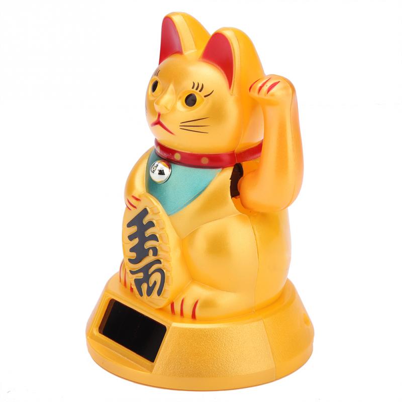 Solar Powered Chinese Lucky Cat Feng Shui Waving Hand Bring Health Wealth Cat Car Decor Home Decoration Accessories