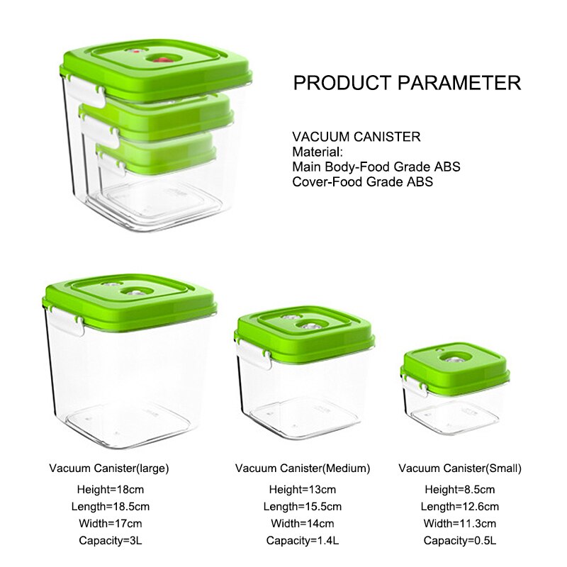 500+1400+3000ml/Set Vacuum Container Large Capacity Food Vacuum Kitchen Storage Container Square Plastic Box Vacuum Sealer Box