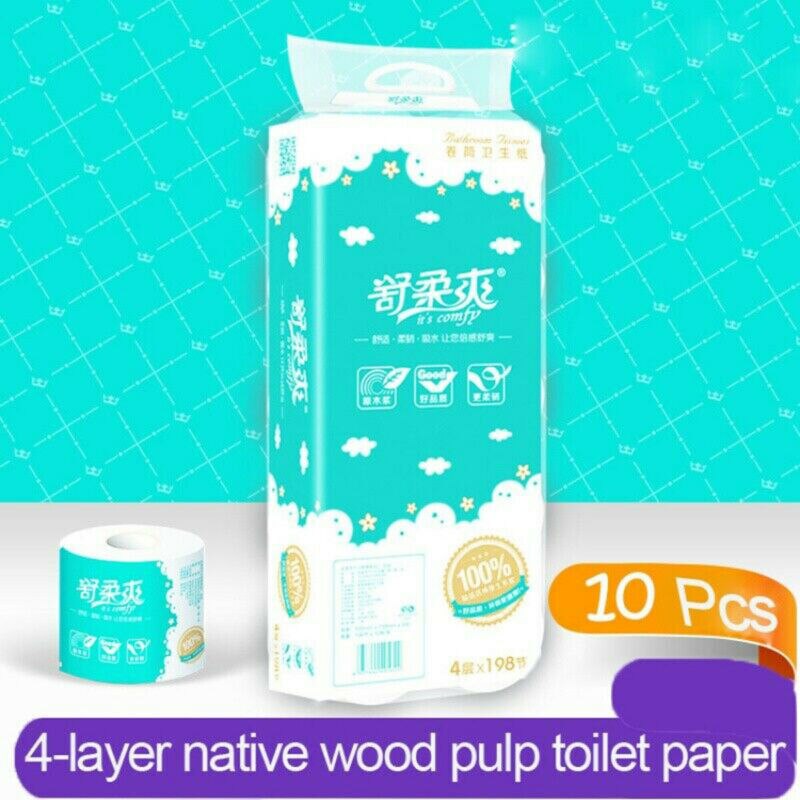 10 Rolls 4 Layer Core Roll Paper Soft Comfortable Bathroom Toilet Towel Home Use Tissue Paper