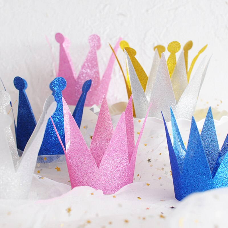 6pcs/Pack First Birthday Crown Headband Silver Pink Blue Glitter Birthday Crown 1st Birthday Hat Photography Prop