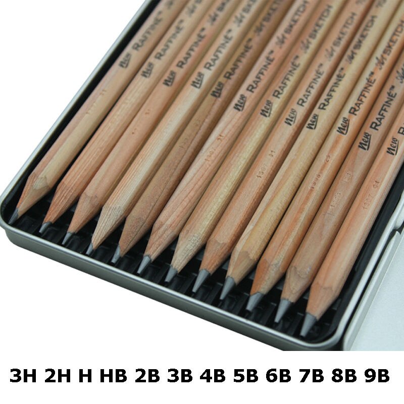 12Pcs 3 H - 9B art pencil sketch pencil drawing of fine arts painting log pencil office supplies school students