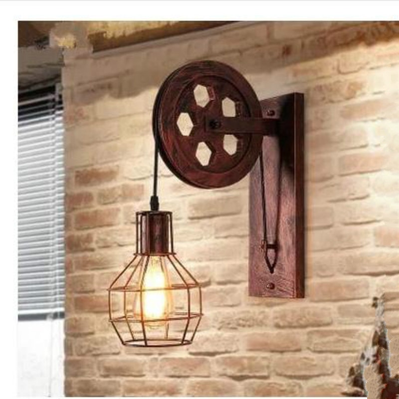 Løfteremskive væglampe retro jern loft lys spisestue korridor værelse dekorativt lysarmatur boligindretning væglampe