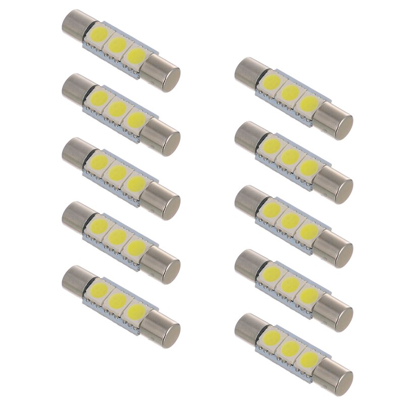 10X Led 5050 3SMD Zekering Vanity Mirror Gloeilamp Voor 6641 TS-14V1CP Auto 29Mmwhite