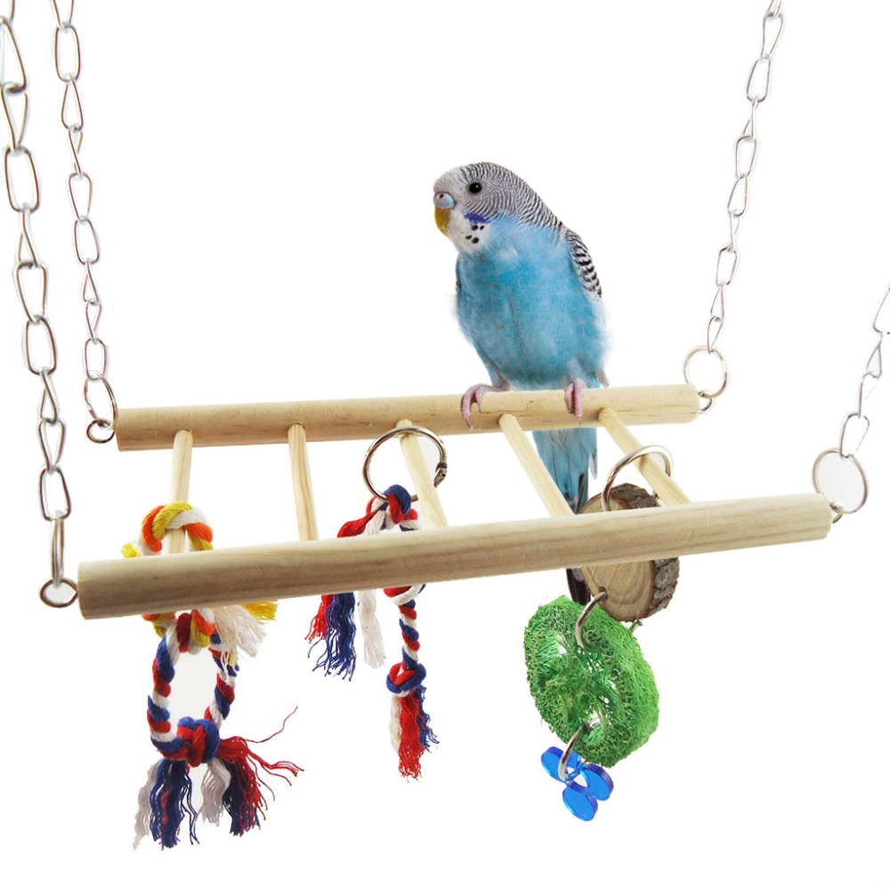Pet Bird Wood Ladder Climb Toys Parrot Rope Macaw Parrot Bites Harness