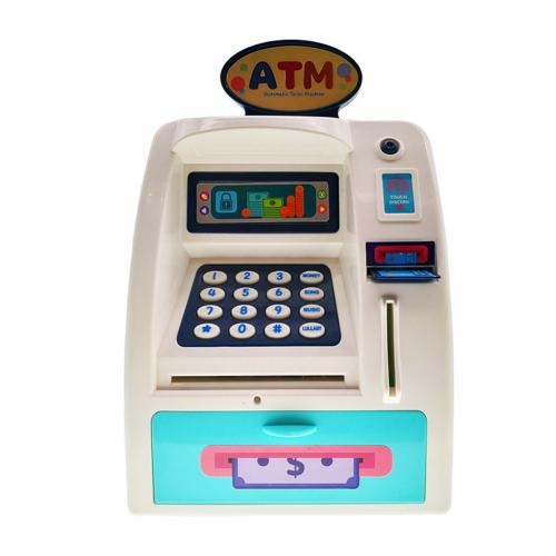 Simulatie Elektronische Geldautomaten Wachtwoord Vingerafdruk Muziek Led Model Pretend Play Speelgoed Automatische Storting Bankbiljet Speelgoed: Blauw