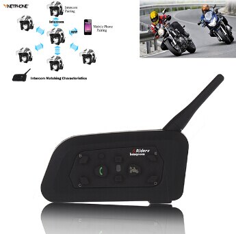 Vnetphone v6 1200m motorcykel bluetooth hjelm intercom fuld duplex til 6 ryttere bt trådløs motocicleta interphone headset