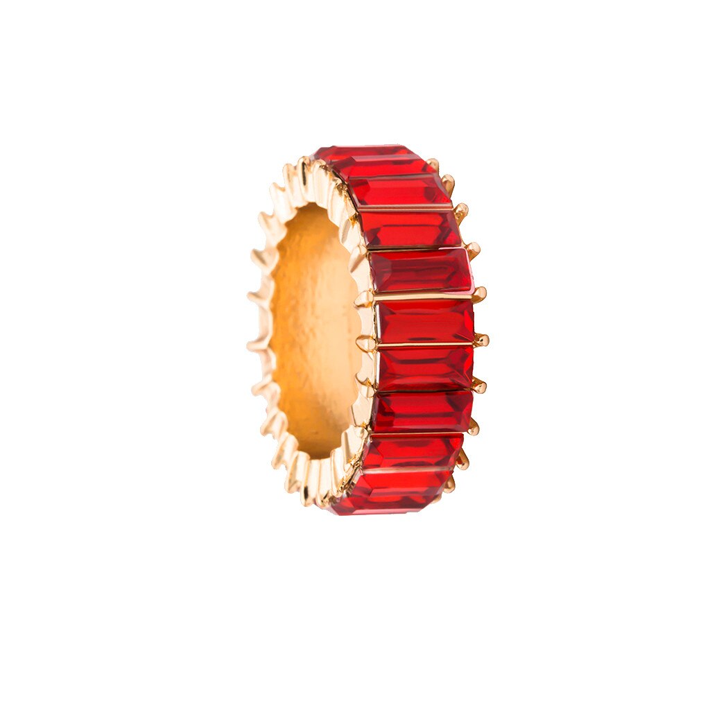 Anillo exquisito con tachuelas para mujer, piedra geométrica del arco iris, de joyería de boda, Anillos de Anel Anillos de la Alianza # jink: Red