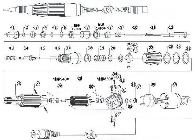 1 kit Strong 210 90 204 Marathon 102L 105L Handle Spindle For Electric manicure machine Nail Drill Milling Cutters Accessories