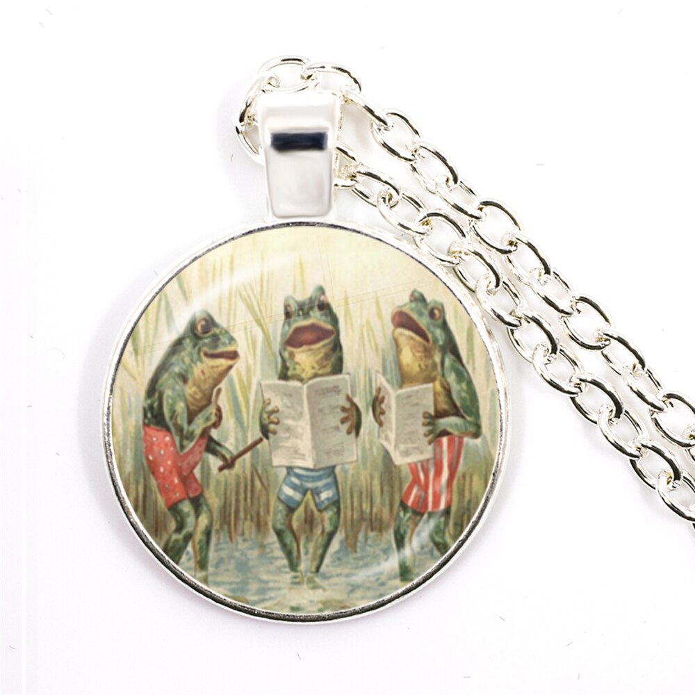 Nouvelle chaîne artisanale Vintage grenouille fée pendentif collier verre Cabochon femmes charme bijoux colares e correntes feminino: Plaqué argent antique
