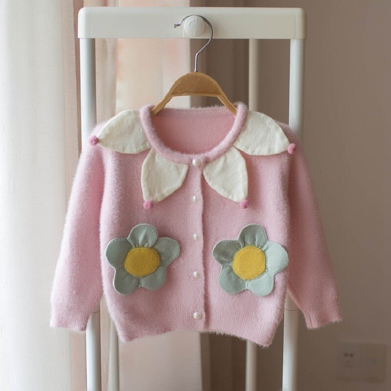 Automne hiver bébé filles tricots velours fleur princesse fête Cardigans enfants chandails infantile tricoté manteau d'extérieur