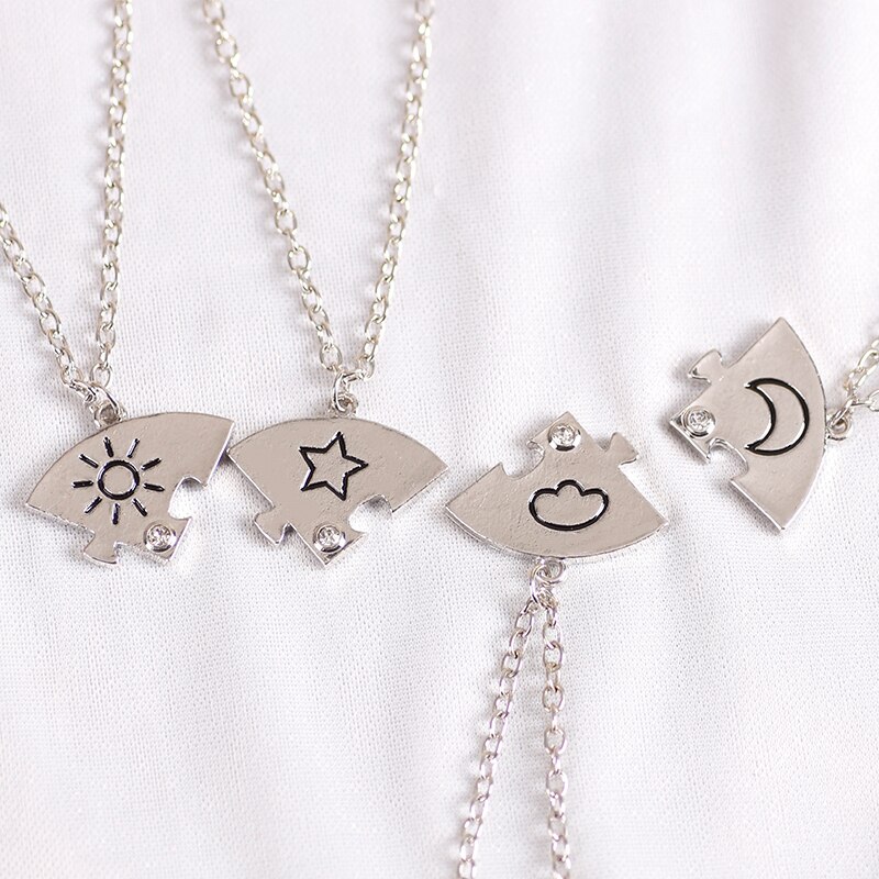 4 Stuk Set Beste Vriend Vriendschap Ketting Zon Maan Cloud En Ster Ingelegd Rhinestone Stiksels Bff Hanger Mode-sieraden