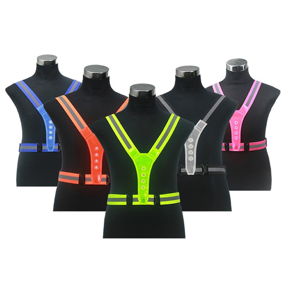 LED Cycling Vest High Visibility Outdoor Running Cycling Reflective Safety Vest Adjustable Elastic Strap Fluorescence Work Whole