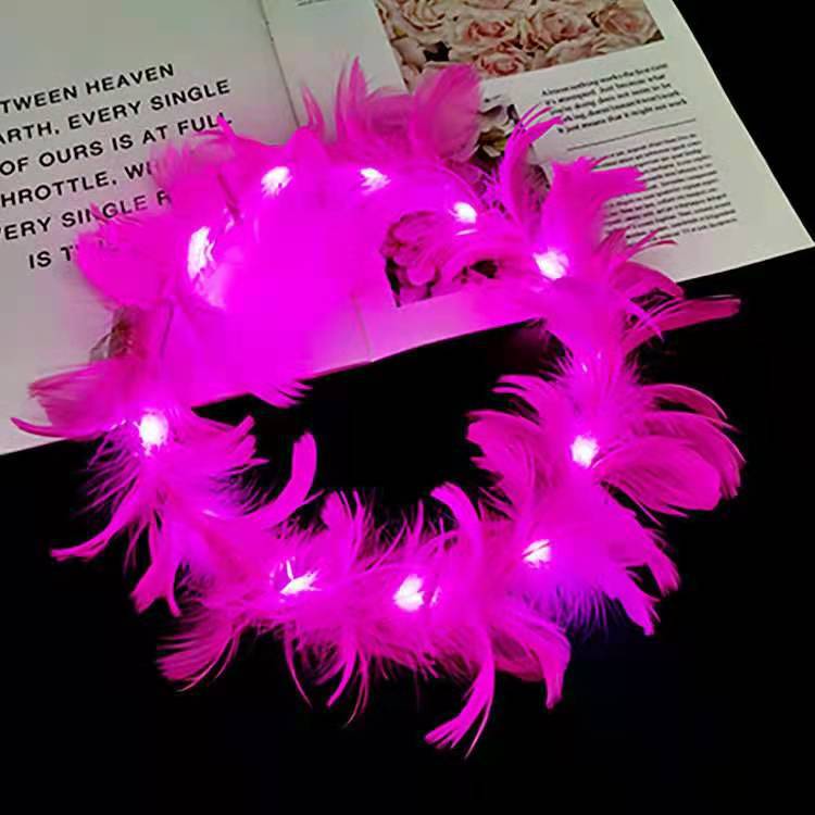 LED Flower Tulle Veil Headband Light Wreath Crown Women Girl Glow Party First Communion Wedding Luminous Festival Costume: pink color 2