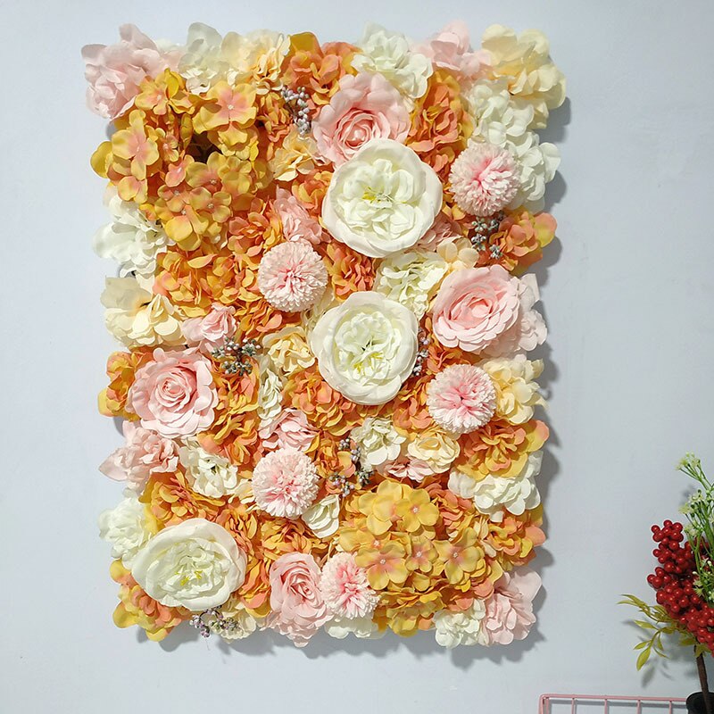 Kunstige blomster væg blomster række panel bryllup forsyninger rose pæon hortensia silke blomster bryllup baggrund dekoration: Orange