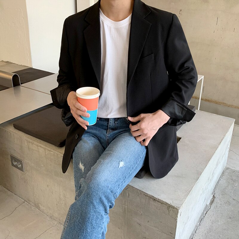 IEFB-abrigo de estilo coreano para hombre, traje negro holgado de un solo pecho, color caqui, ropa informal para Primavera de 2022, 9Y6366
