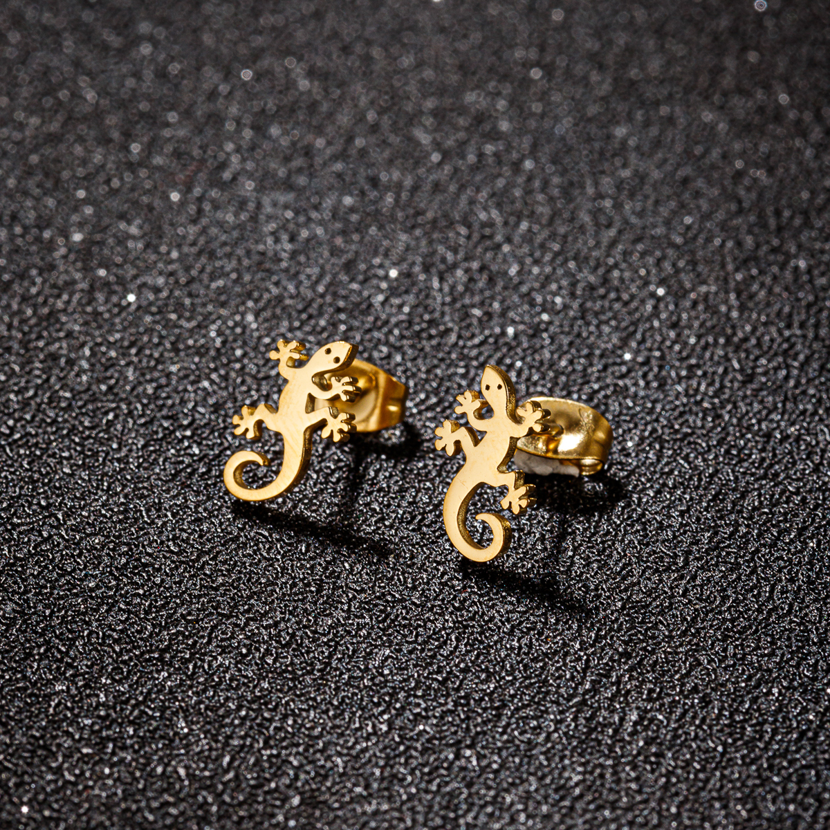 Boucles d'oreilles lézard en acier inoxydable, 1 paire, à la , Gecko, Cocktail, bijoux de mariage pour femmes: Couleur or