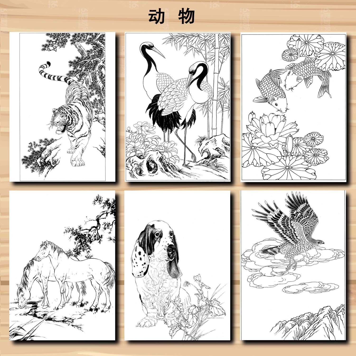Meticulous Painting Line Drawing Manuscript Traditional Chinese Painting Flowers Birds Characters Animals Line Draft Rice Paper: Blue