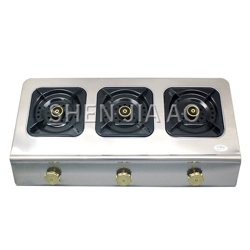 kitchen gas cooktops three-hole gas burner liquefied gas high-pressure stainless steel panel Large fire gas stove 4KW commercial