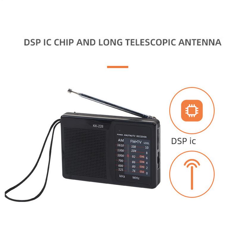 Mini am/fm-radio oppladbar fullbølgebånd utendørs nødradio teleskopantenne aa-batteridrevet for morgentrening