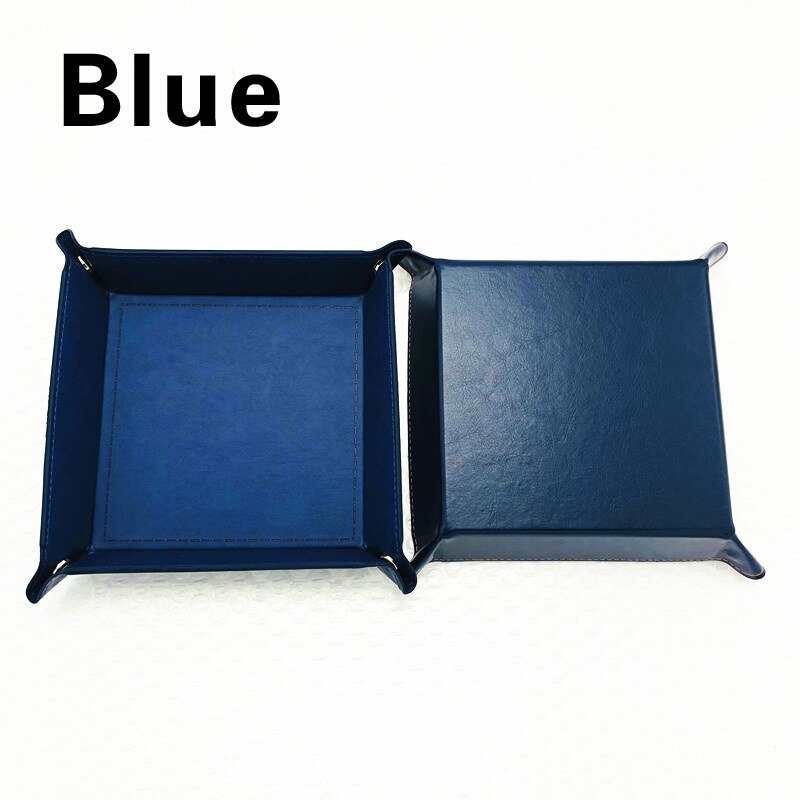 1 Pcs Desktop Dobbelstenen Plaat Opbergdoos Vierkante Lade Pu Leer Opvouwbare Game Board Decoratieve Tafel Games: blue