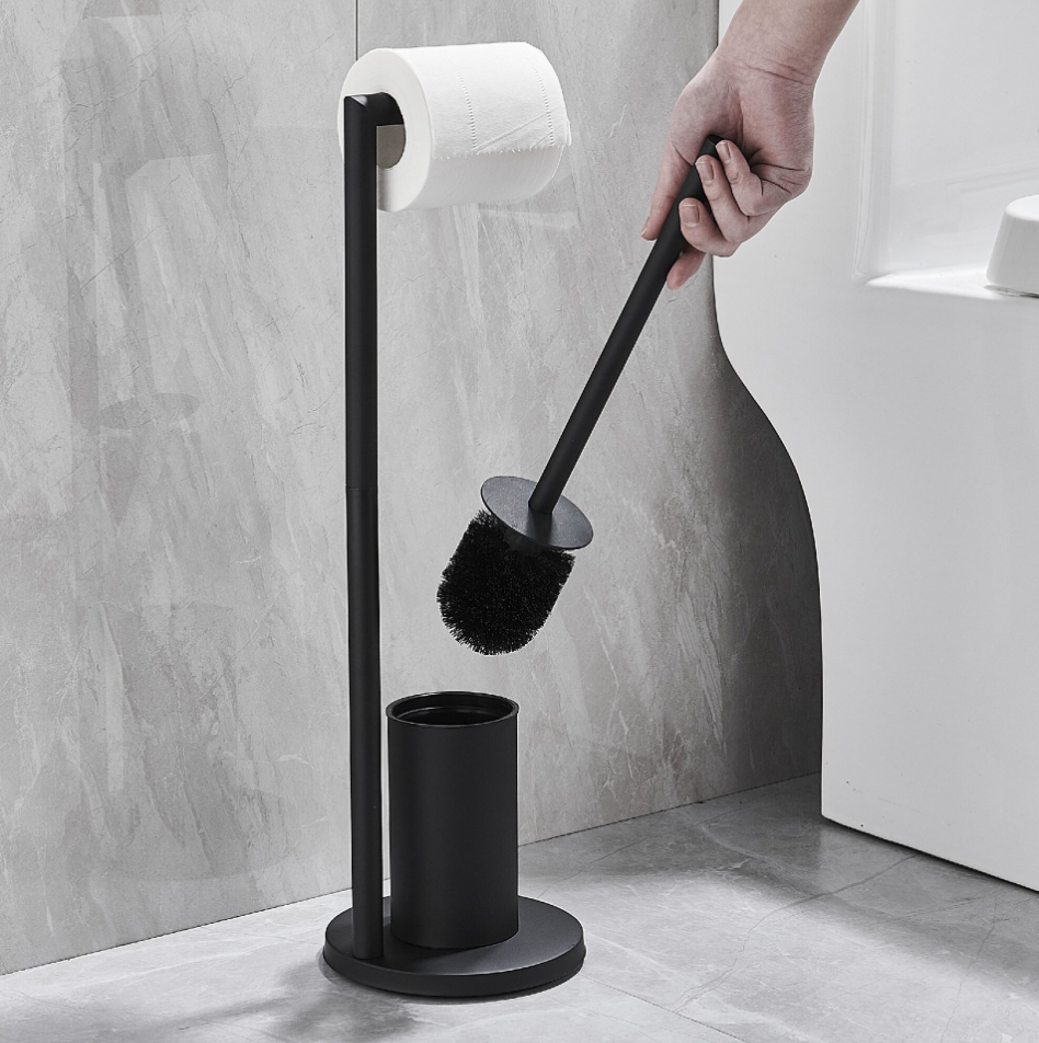 Porta scopino da pavimento al soffitto con porta carta igienica Porta asciugamani di carta da terra in acciaio inox