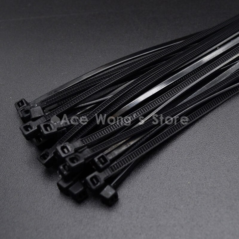 100 stk / pakke 4*200mm bredde 2.7mm farverige fabriksstandard selvlåsende nylon kabelbånd af plast, trådbinder: Sort