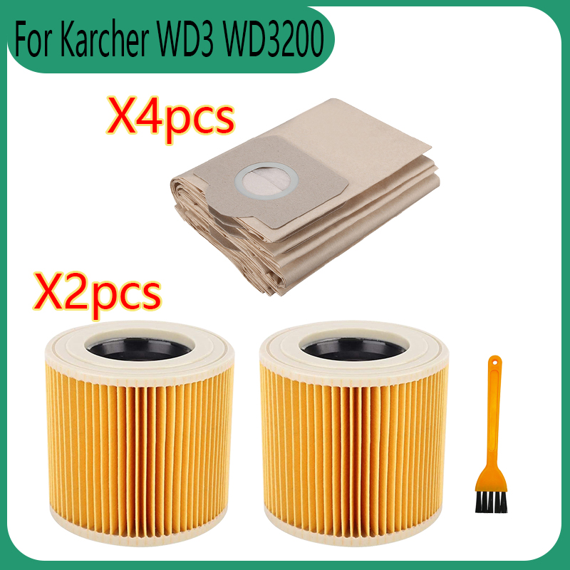 Para Karcher WD3 Premium WD3200 WD 3300 MV3 A2004 A2054 repuestos de aspiradora accesorios bolsa de polvo de repuesto filtro Hepa: Verde claro