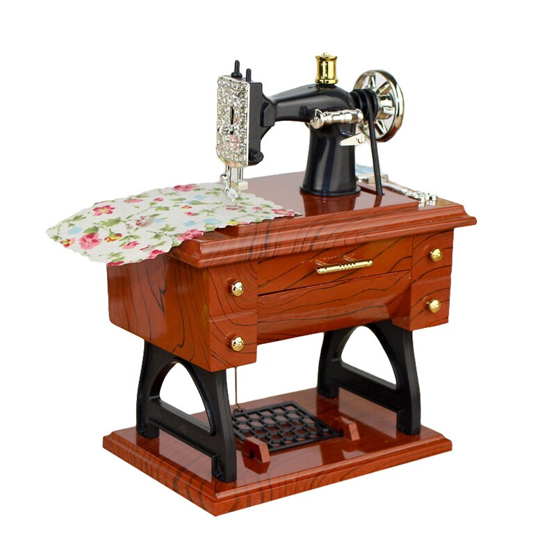Vintage Simulation Sewing Machine Music Box Retro Treadle Sartorius Decoration as