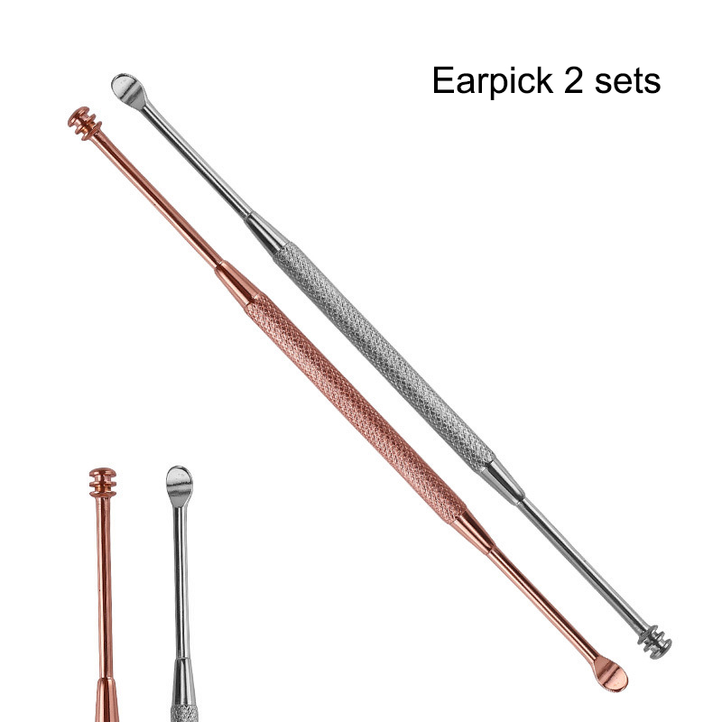 Stainless Steel Ear Pick Spoon Kit Spiral Wax Removal Cleaner Ear Care Beauty Tools MSU99: 2 pcs