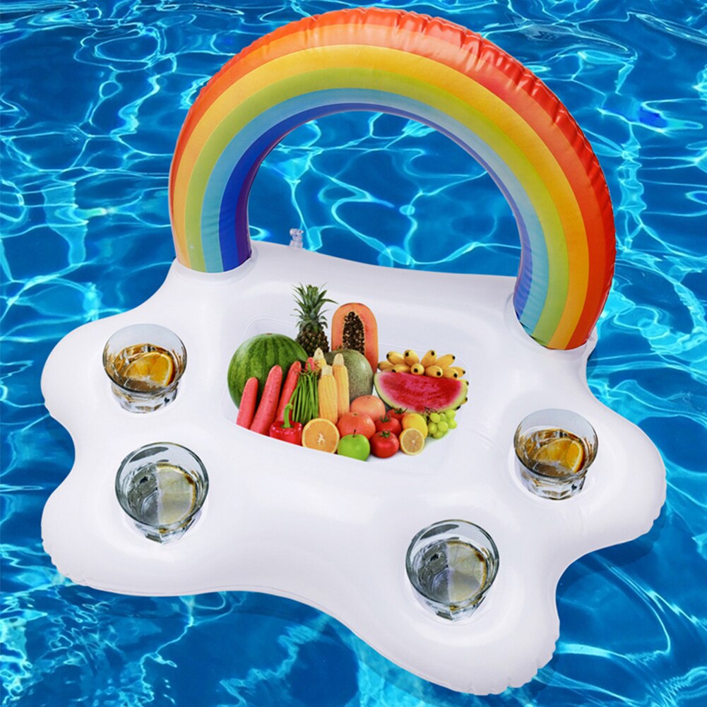 Inflatable Ice Bar Water Party Rainbow Cloud Leisure Swimming Pool Floating Portable Food Storage PVC Outdoor Summer Cup Holder