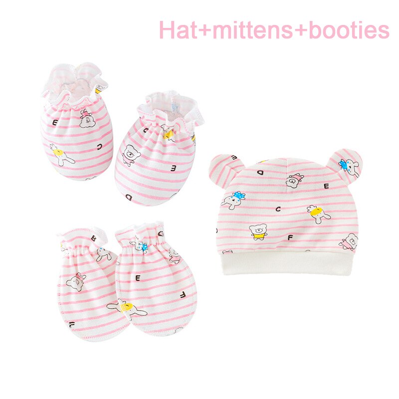 3 stücke Neugeborenen Jungen Mädchen Zubehör Baumwolle Baby einstellen-Hütte Booties und Fäustlinge: verrotten