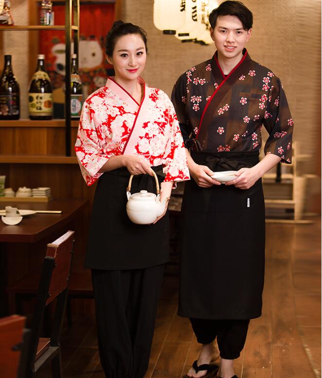 Japanse Kersenbloesem Man & Vrouw Japanse Keuken Ober Werk Uniform Chef Overhemd