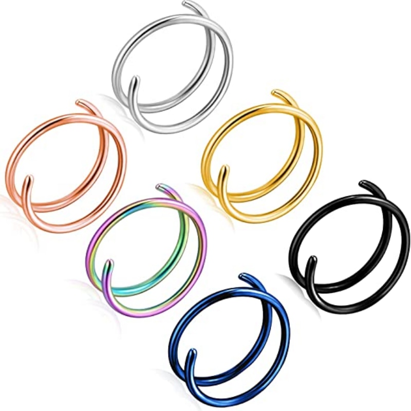 1 pz colorato in acciaio inox doppio naso anello cerchio argento colore spirale naso cerchio impostato per donna uomo narice piercing gioielli