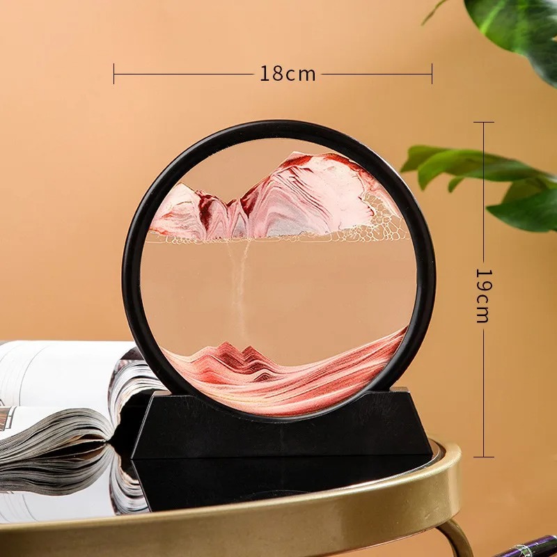3D Sanduhr Treibsand beweglichen Sand Kunst Bild rundes Glas Tiefsee Sand landschaft Handwerk fließende Malerei Büro Wohnkultur: Dunkelgrau