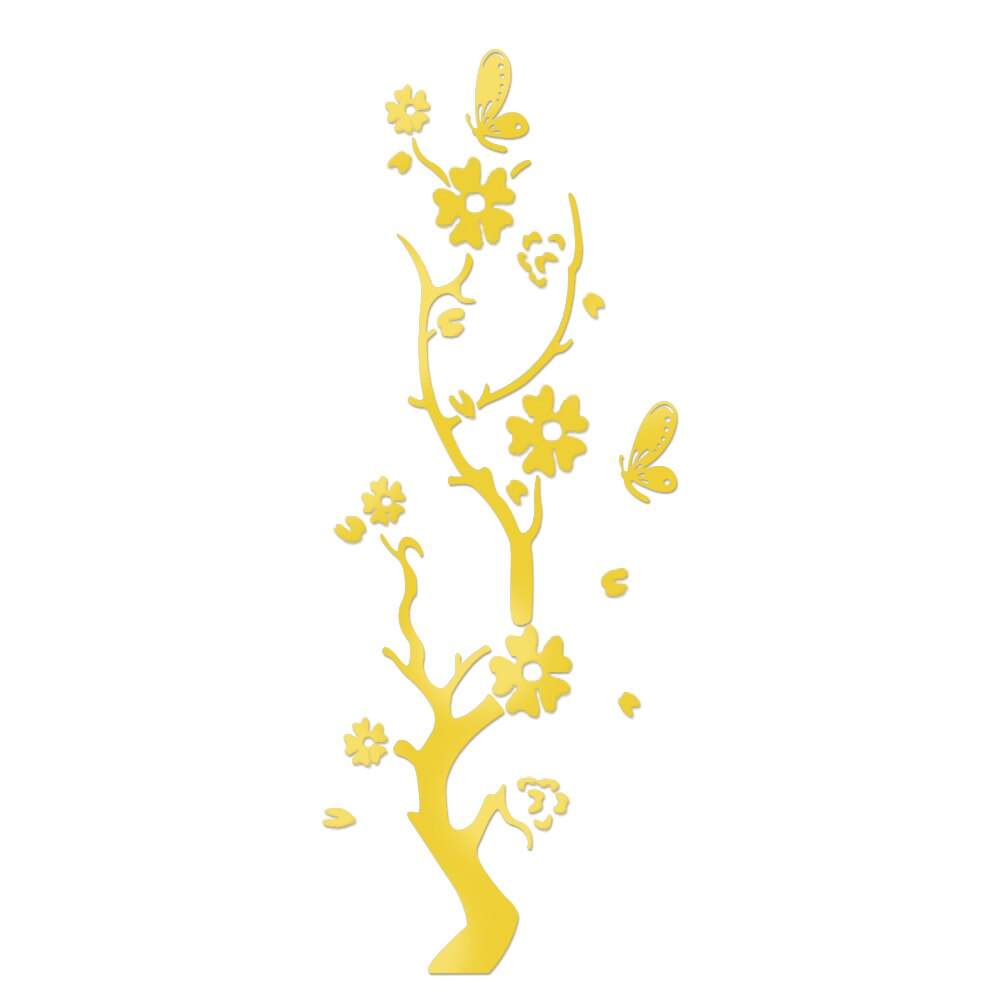 3d Sticker Spiegel Stickers Spiegel Behang Pruim Boom Home Decor Muur Spiegel Stickers Home Decoratie Moderne Muur Decor: gold
