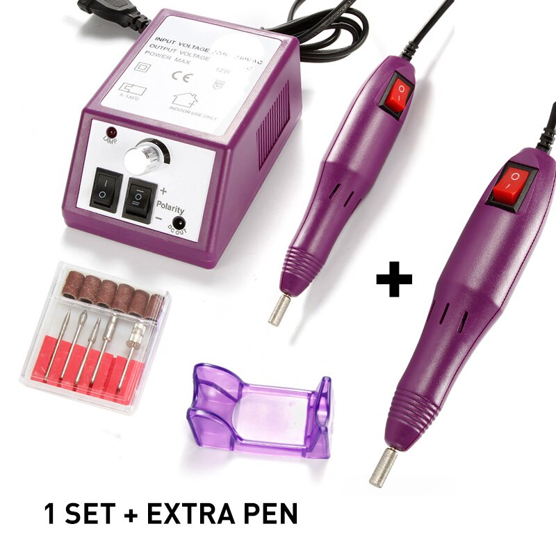 Manicureset met vervangende pen voor manicure, pedicure, vijlen, gereedschapsset, gelnagelriemverwijderaar, keramische snijder: Paarse set met pen / Ons