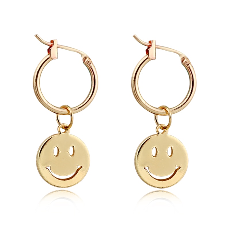 1 par engraçado sorriso rosto pingente de argola brincos para mulheres homens feitos à mão ouro metal cor infinito círculo brincos jóias E102-3