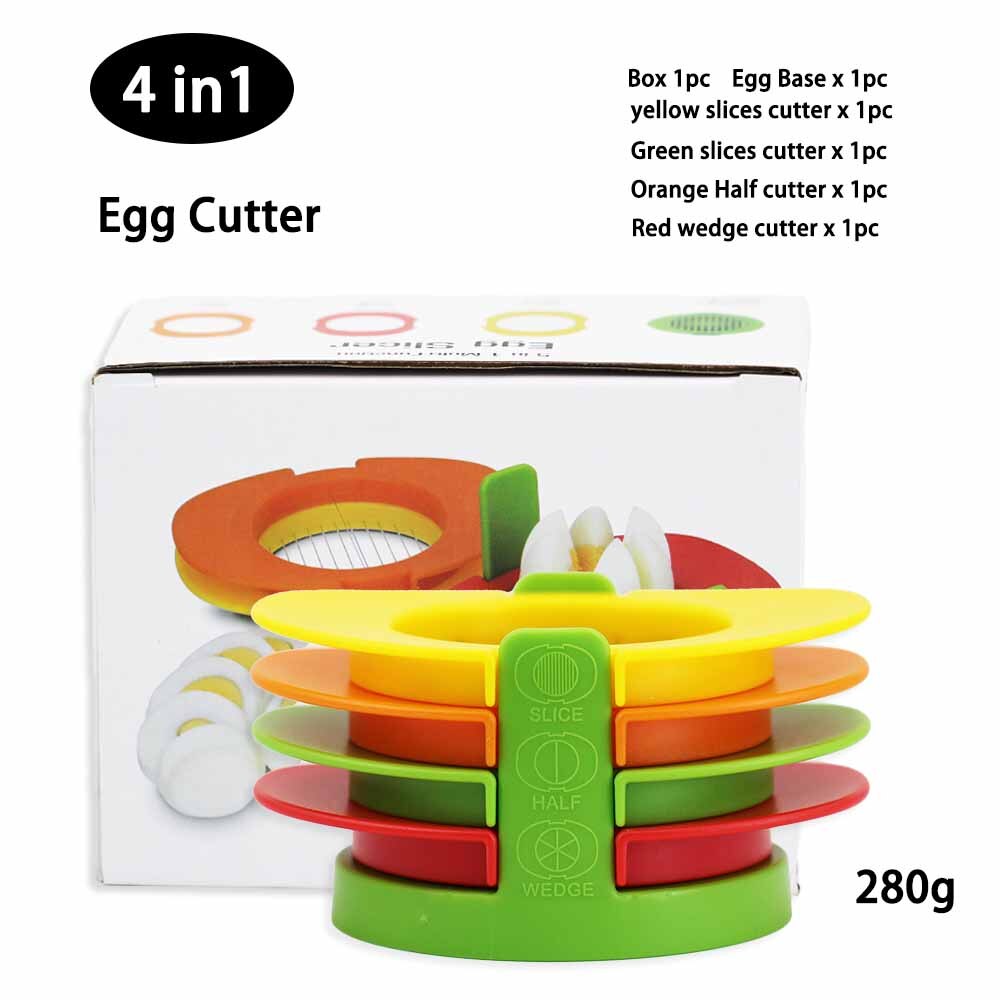 4 In1 Multifunctionele Ei Cutter Kleur Roestvrij Staaldraad Ei Slicer Plastic Snijden Apparaat Voor Ei Creatieve Keuken Gereedschap: Egg Cutter with Box