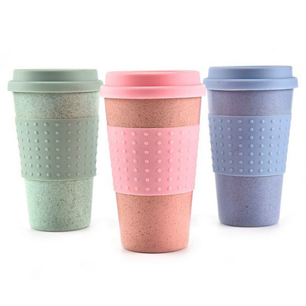Portable Practical Reusable PP Biodegradable Wheat Straw Coffee Cups Eco Friendly Non-slip Solid Travel Car Mugs Useful Outdoor