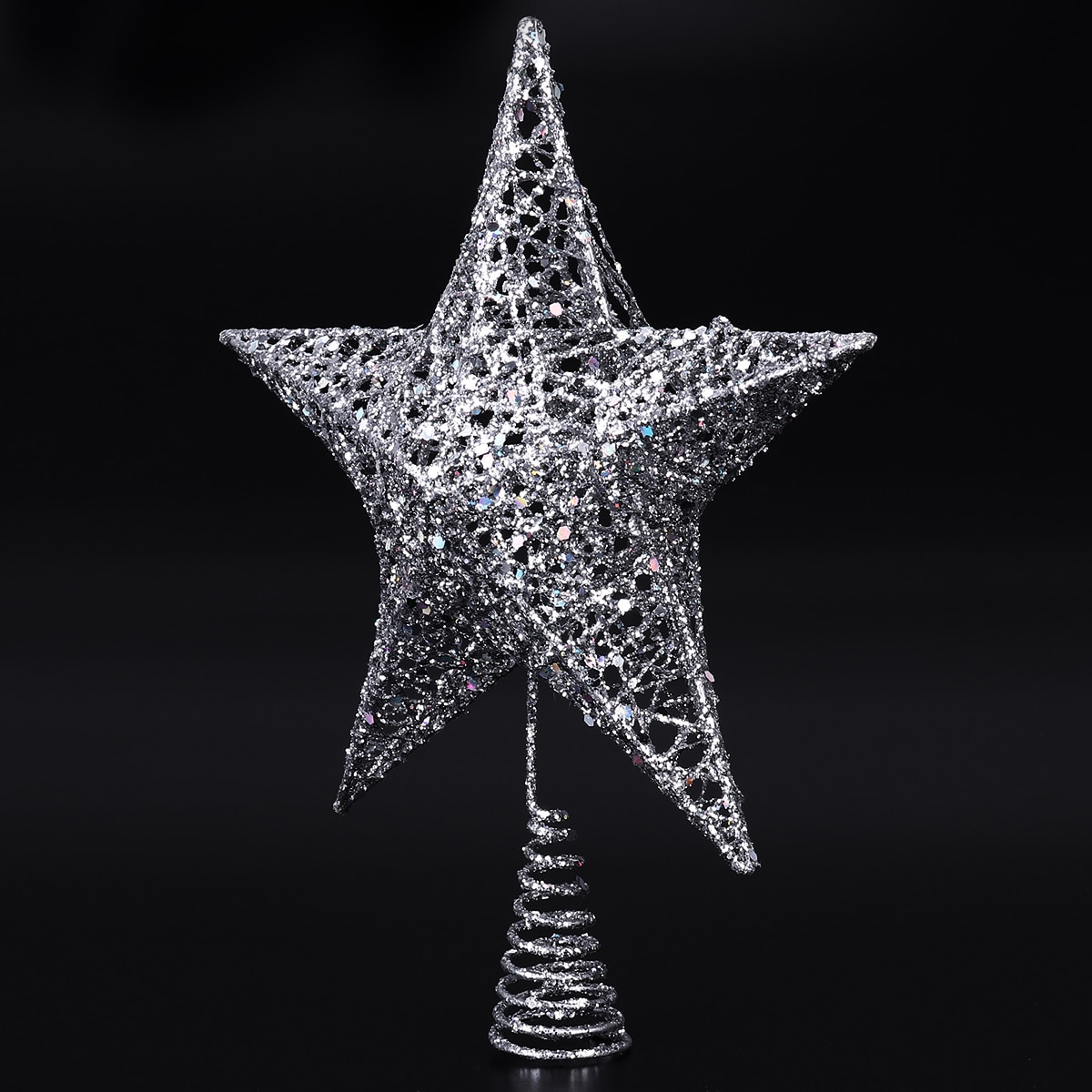 Nicexmas 20cm sølv stjerne træ topper skinnende stjerne juletræ topper juletræ dekoration 5 punkt stjerne træ top dekoration  a50