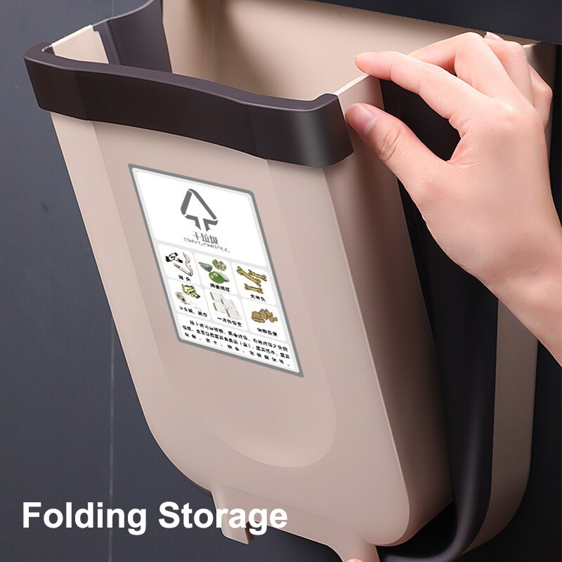 Wall Mounted Folding Waste Bin Kitchen Cabinet Door Hanging Trash Bin Garbage Car Trash Can Wall Mounted Foldable Cleaning: Coffee