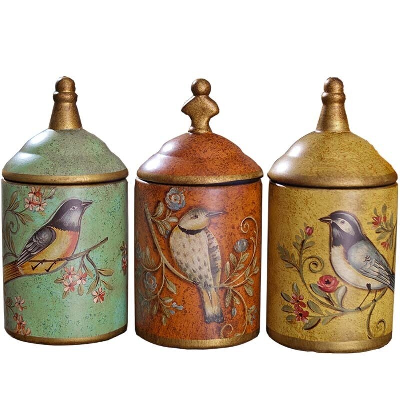 Vintage céramique cuisine bidon pots bouteilles de stockage rétro thé bonbons étain Pot à sucre organisateur peint Pot de stockage boîtes de cuisson