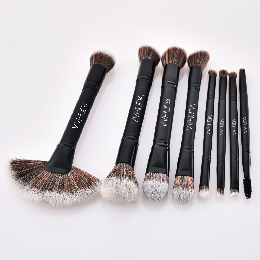 Vvhuda duo kwast 8 -delige make-upset poeder foundation buffer contour synthetisch cosmetisch gereedschap dubbelzijdig