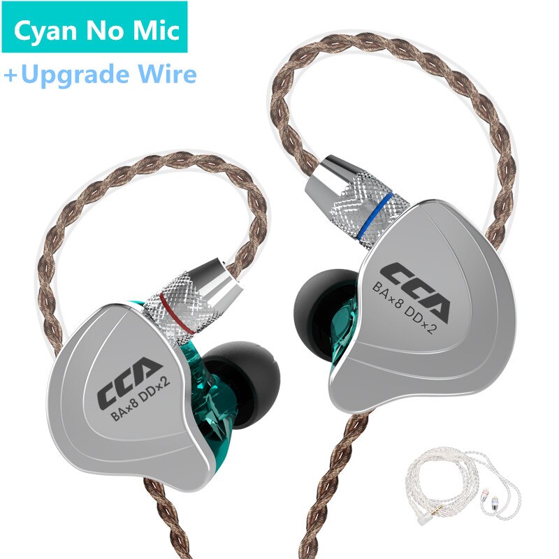 CCA C10 1DD + 4BA híbrido 2PIN en la oreja los auriculares HIFI DJ Monitor deporte del auricular auriculares auricular con Detacable actualizado C16c10: cyan no mic silver