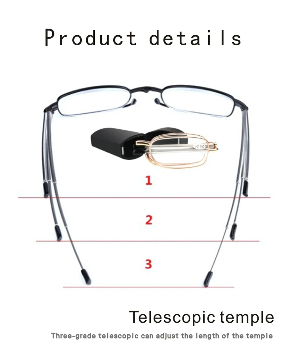 Leesbril opvouwbaar heren roestvrij staal magnetische doos presbyopische bril 1.00 1.50 2.00 2.50 3.00 3.50
